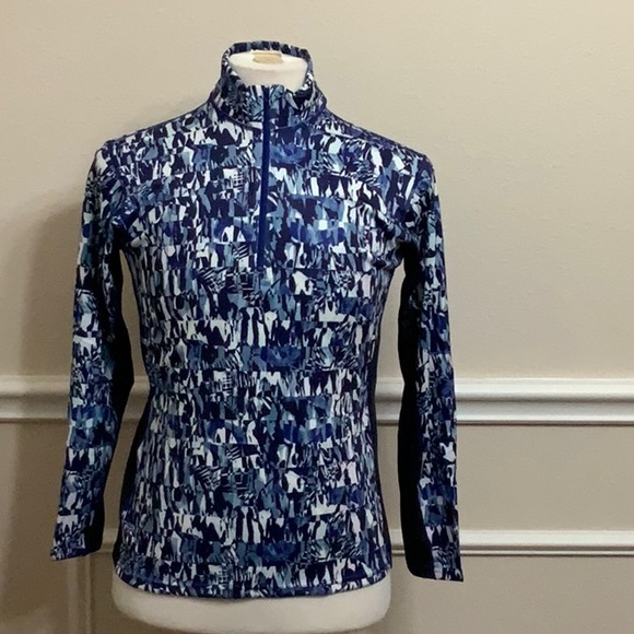 PMX ZIP MOCK NECK TOP- BLUE Liza Lyb Print - Picture 6 of 9